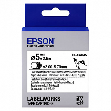 Картридж EPSON с лентой LK4WBA5 (термоусадочная белая, d3,00-5,7мм/2.5м, черн./бел.), C53S654904