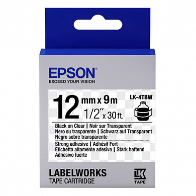 Картридж EPSON с лентой LK-4TBW (повышенной адгезии, 12мм/9м, черн./прозр.), C53S654015