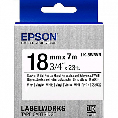 Картридж EPSON с лентой LK-5WBVN (виниловая, 18мм/7м, черн./бел.), C53S655027