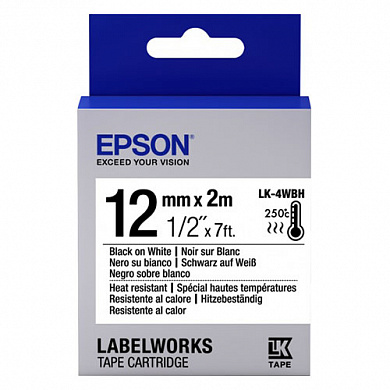 Картридж EPSON с лентой LK4WBH (термоустойчивая до +250С, 12мм/9м, черн./бел.), C53S654025